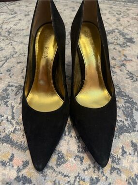 Lauren Black Suede Pointed-Toe Pumps